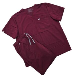 FIGS Scrub Set Mens XXL Top XL Joggers Burgundy Leon Tansen Technical Nurse